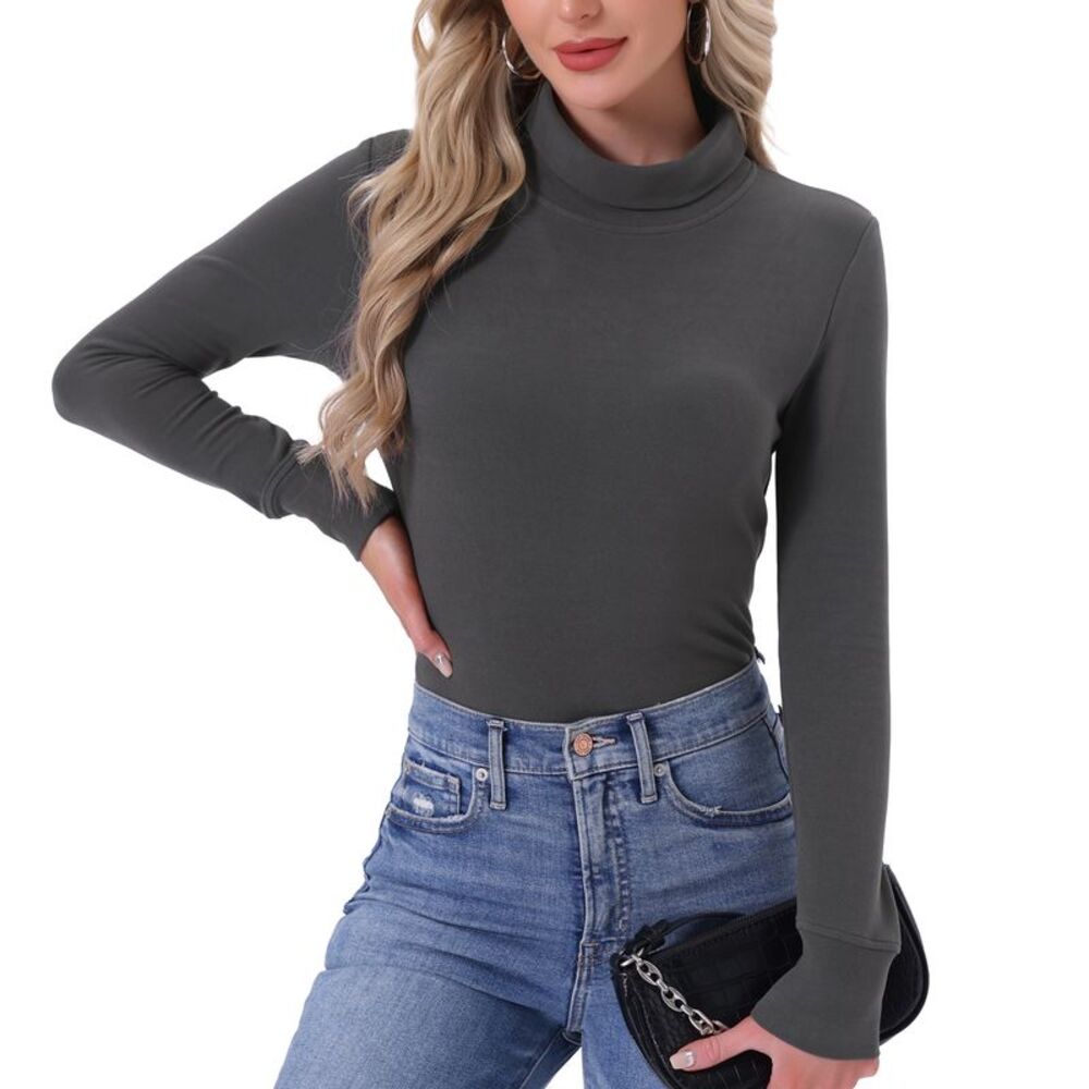 Women's Turtleneck Long Sleeve Tops Fall Winter Shirts Gray